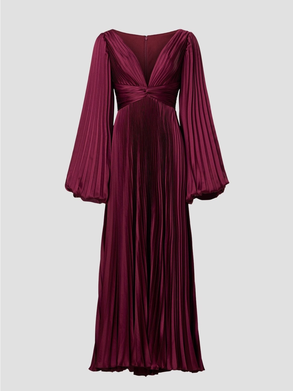 Mac Duggal Rich Plum Pleated Long Sleeve Midi Dress - Picture 3 of 11